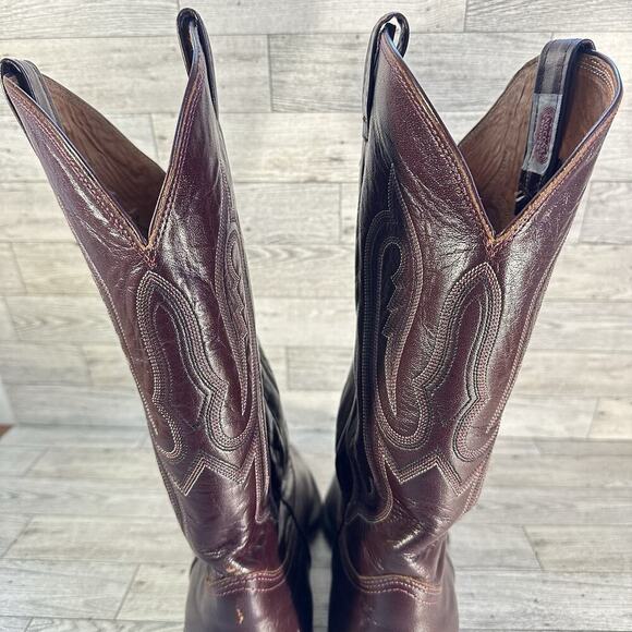 Nocona Boots Brown Burgandy Leather Cowboy Men’s Sz 10 Pointed Toe Made USA - Picture 11 of 15